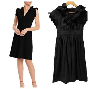 Maggy London Petites Black Ruffled Fit & Flare Pockets Cotton Blend Dress 4P